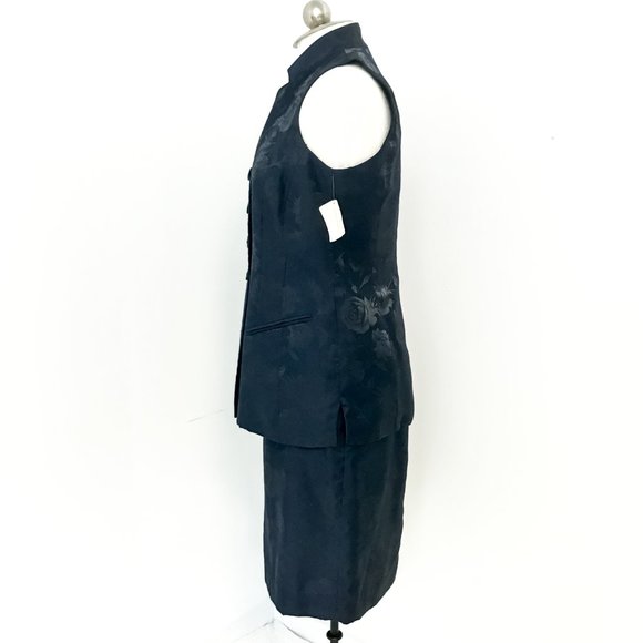 Dior 10P Metallic Floral Formal Skirt Suit Navy Petite - Picture 6 of 15